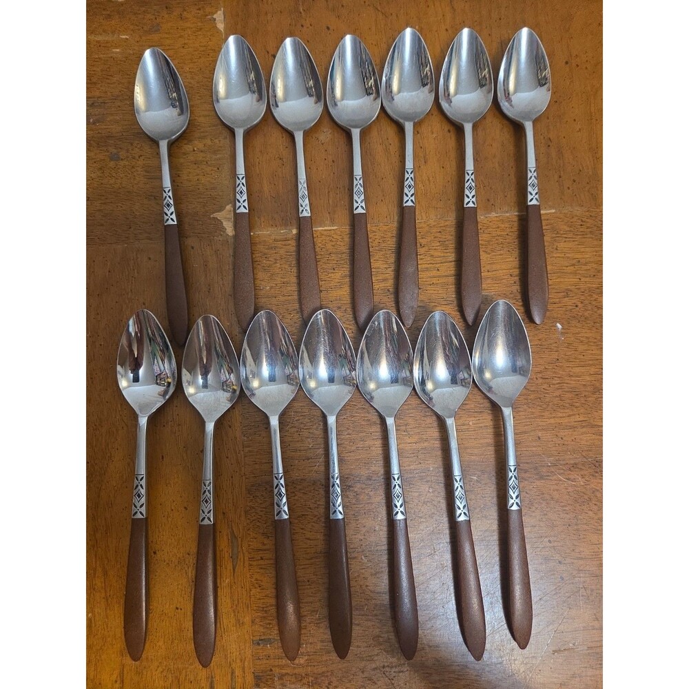 Ekco Eterna Canoe Muffin Teaspoons (14) MCM Flatware Stainless Japan EKS5 Vntg